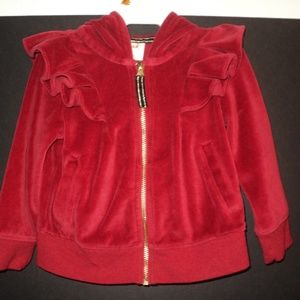 Cat & Jack Infant Girl's 12 Mos Hooded Jacket Red Velour Front Zipped